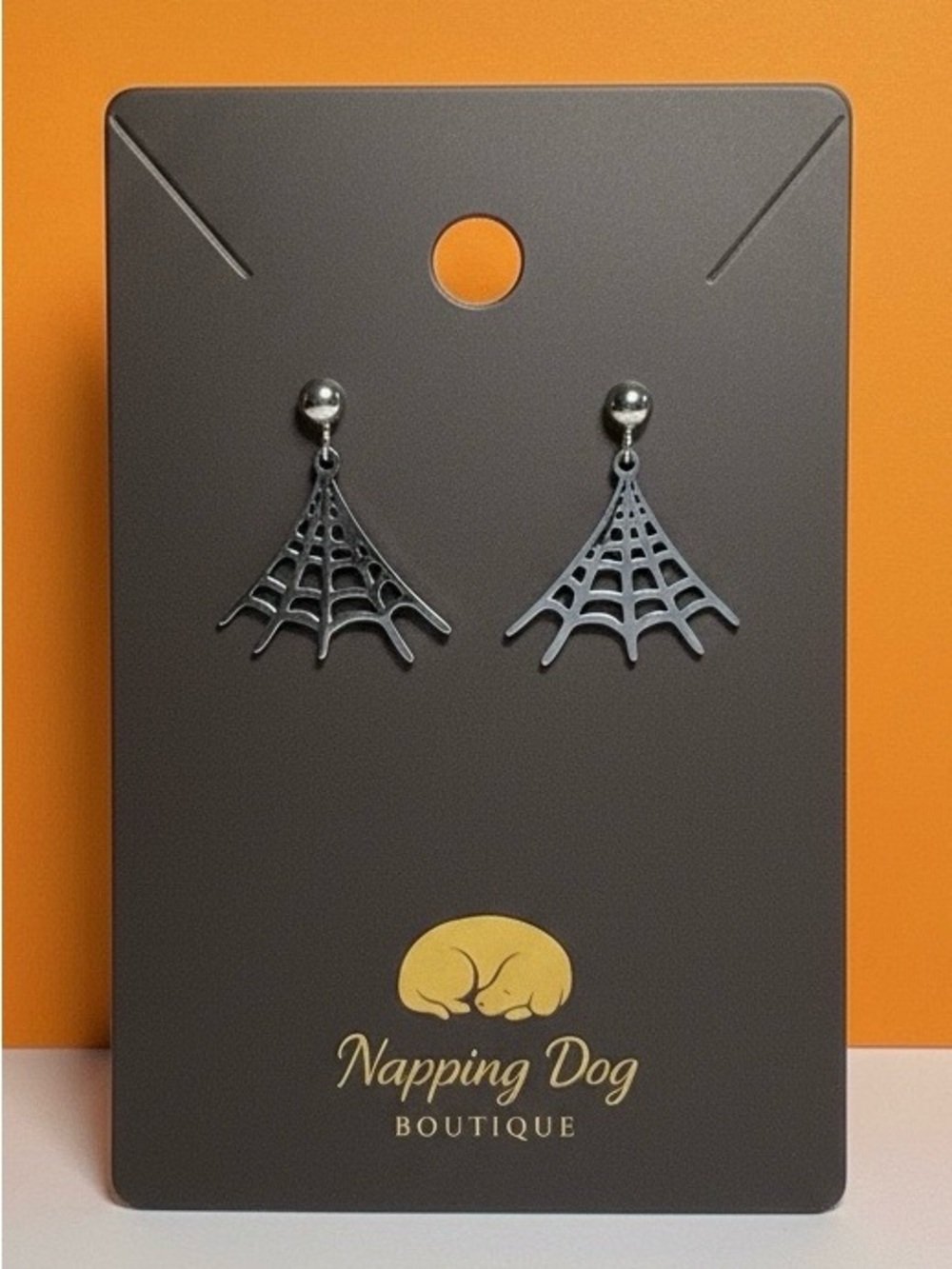 Steel Spiderweb Drop Earrings